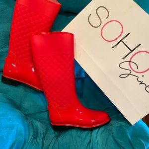 Soho Girls knee high red rain boots. Size 8 New and never worn.